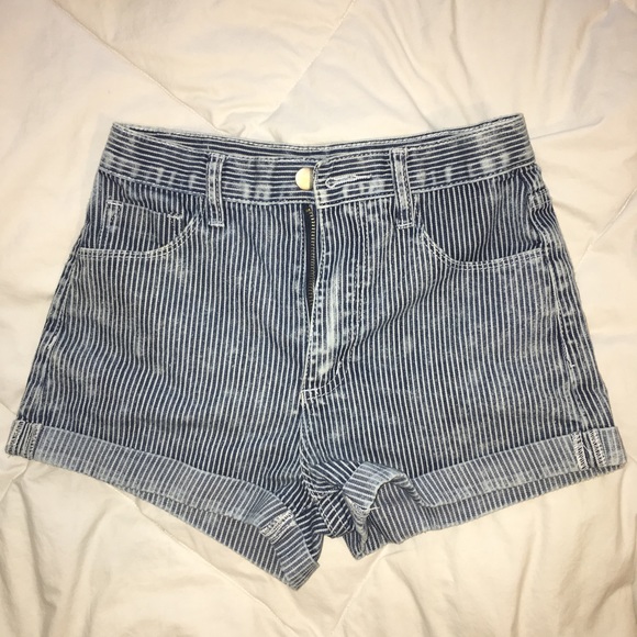pinstripe denim shorts